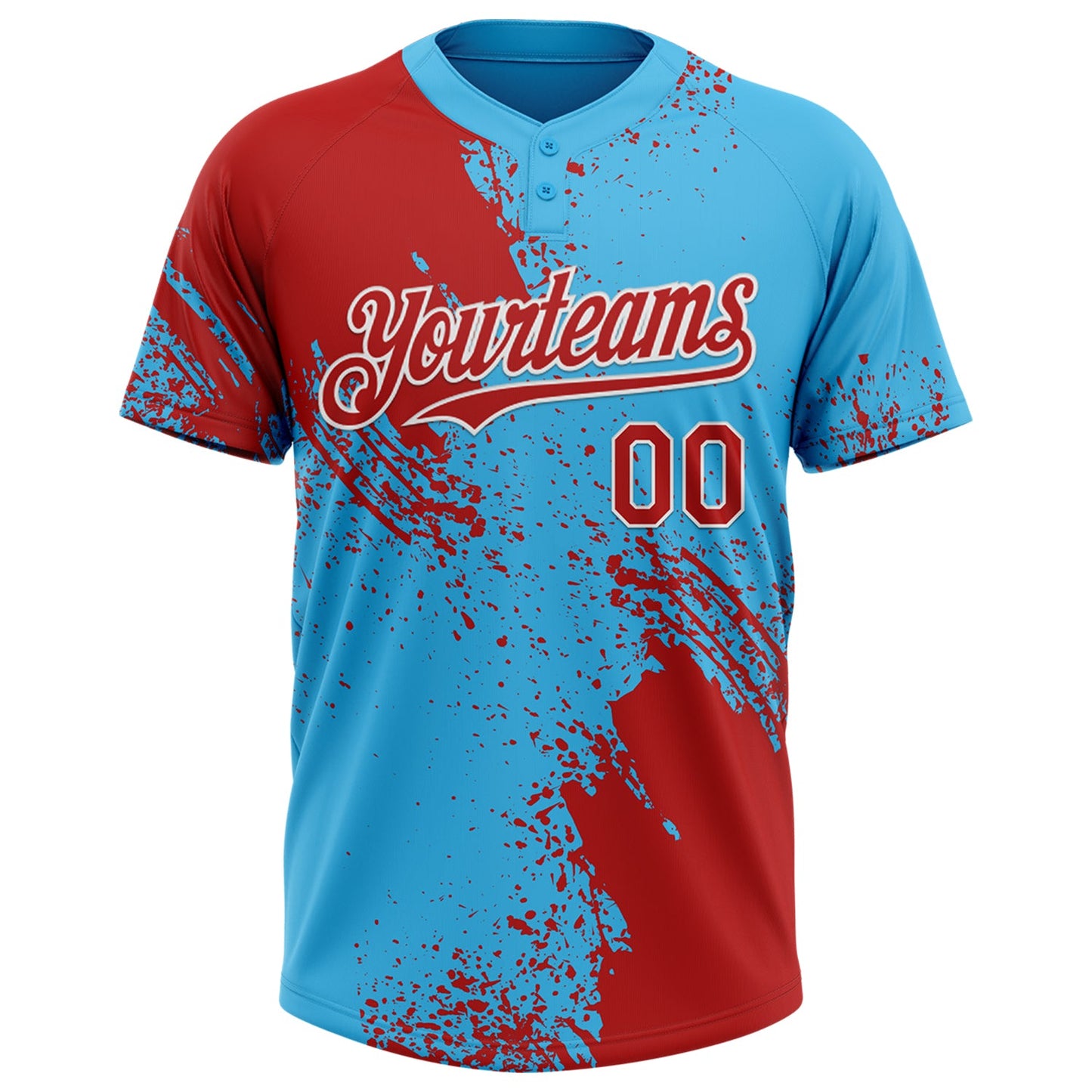 Custom Red Sky Blue-White 3D Pattern Abstract Brush Stroke Two-Button Unisex Softball Jersey view 2