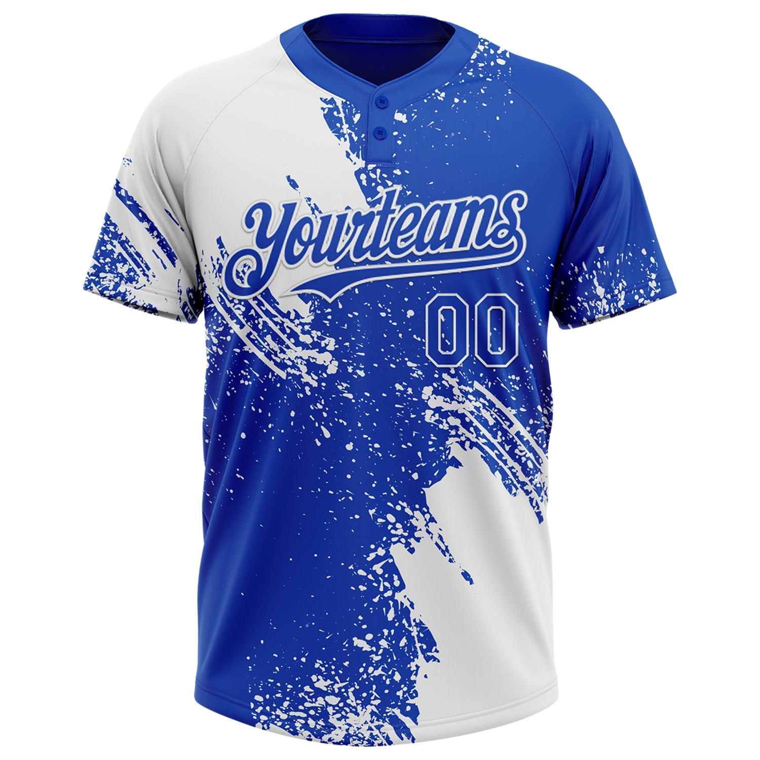Custom White Thunder Blue 3D Pattern Abstract Brush Stroke Two-Button Unisex Softball Jersey view 2