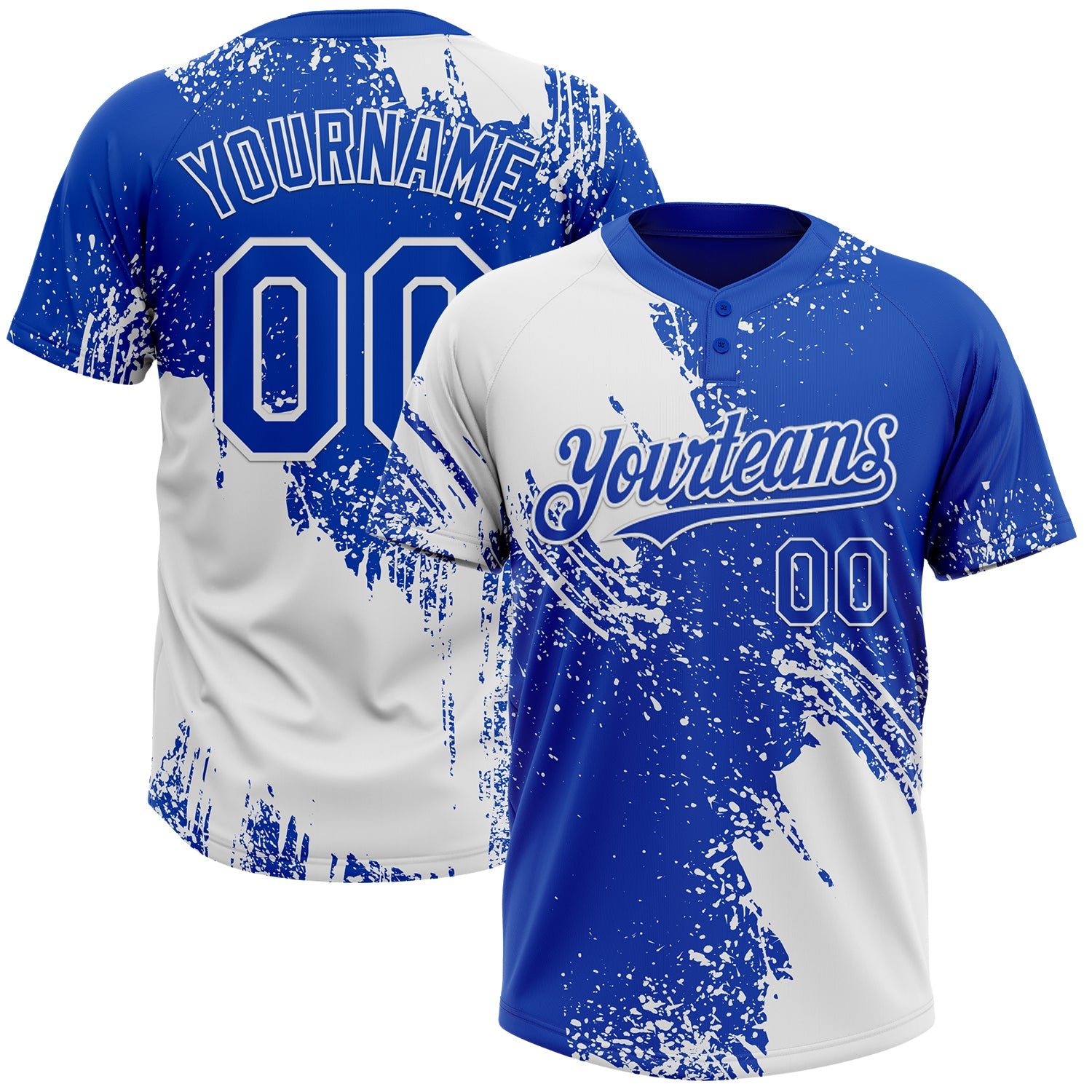 Custom White Thunder Blue 3D Pattern Abstract Brush Stroke Two-Button Unisex Softball Jersey - Main View