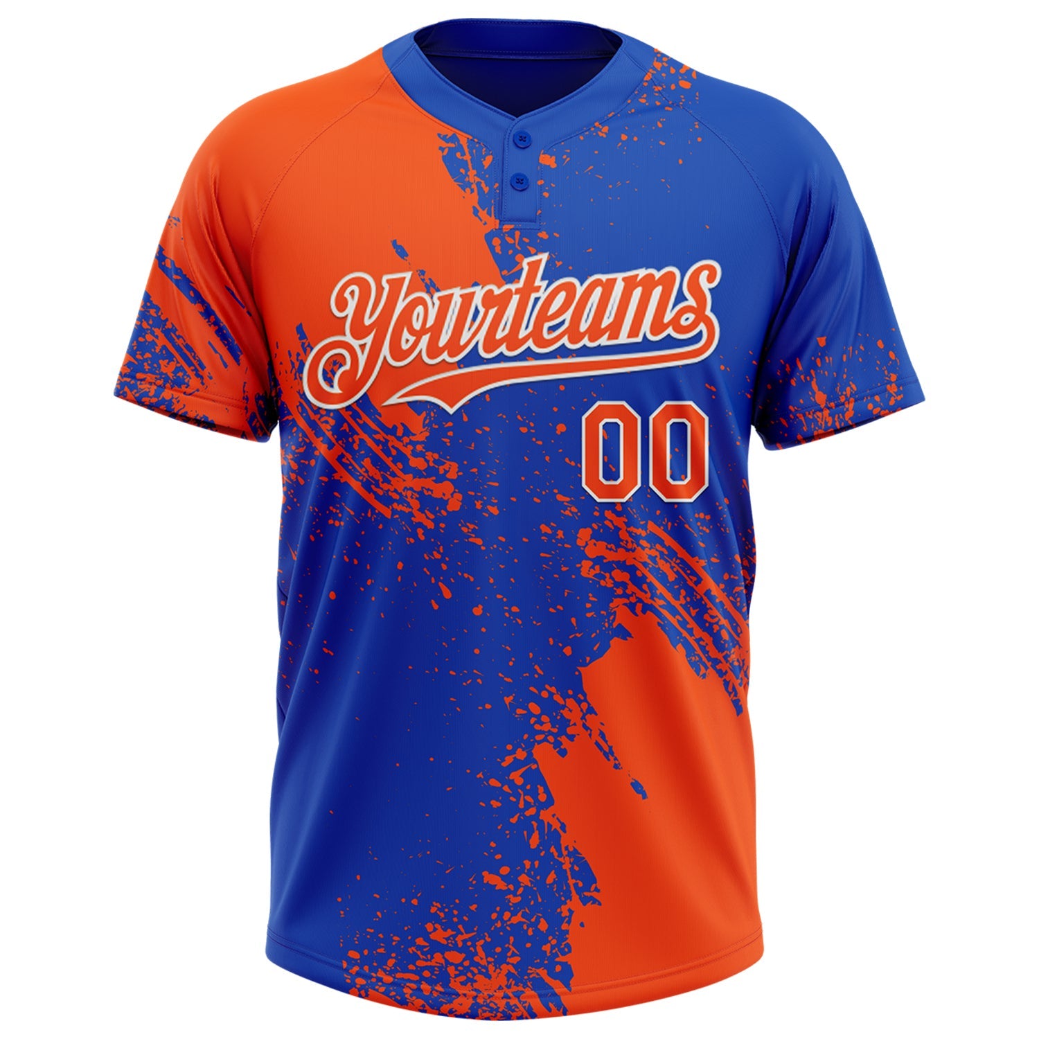Custom Orange Thunder Blue-White 3D Pattern Abstract Brush Stroke Two-Button Unisex Softball Jersey view 2