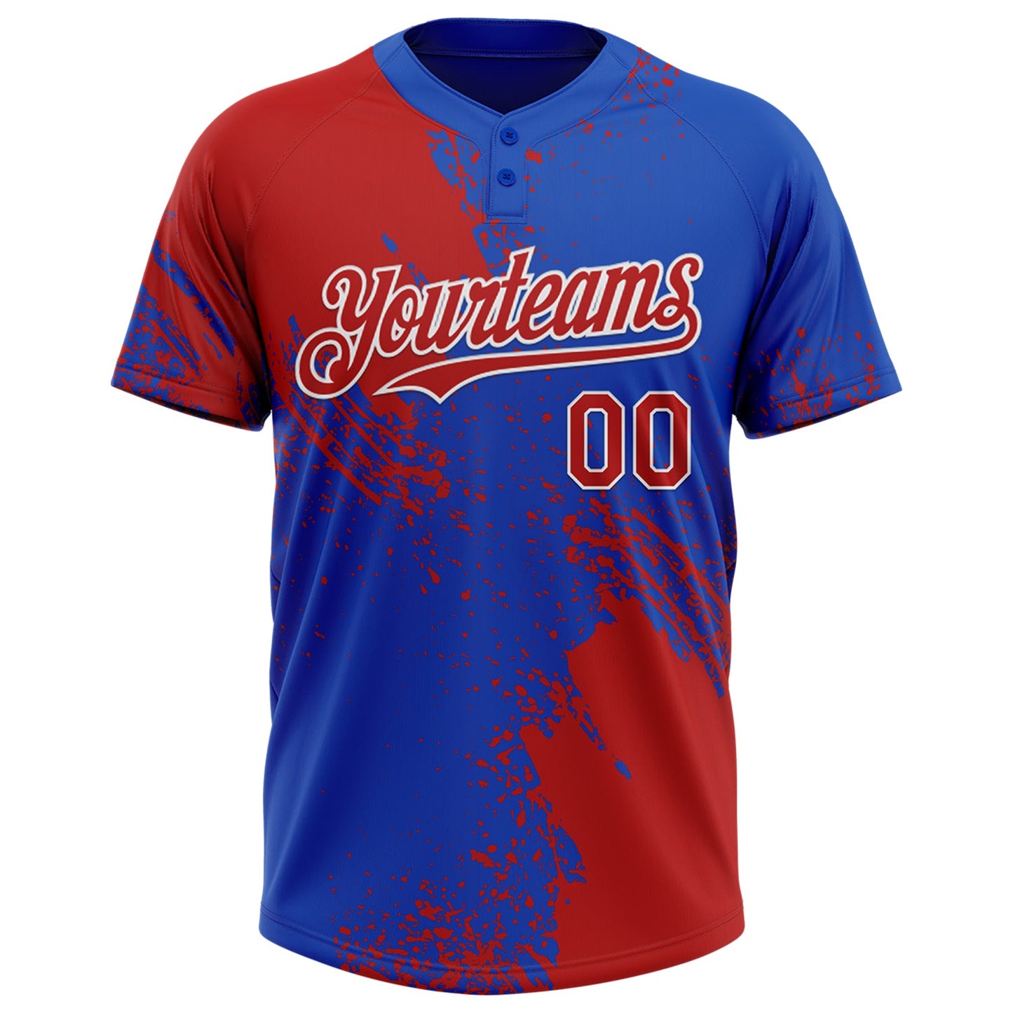 Custom Red Thunder Blue-White 3D Pattern Abstract Brush Stroke Two-Button Unisex Softball Jersey view 2