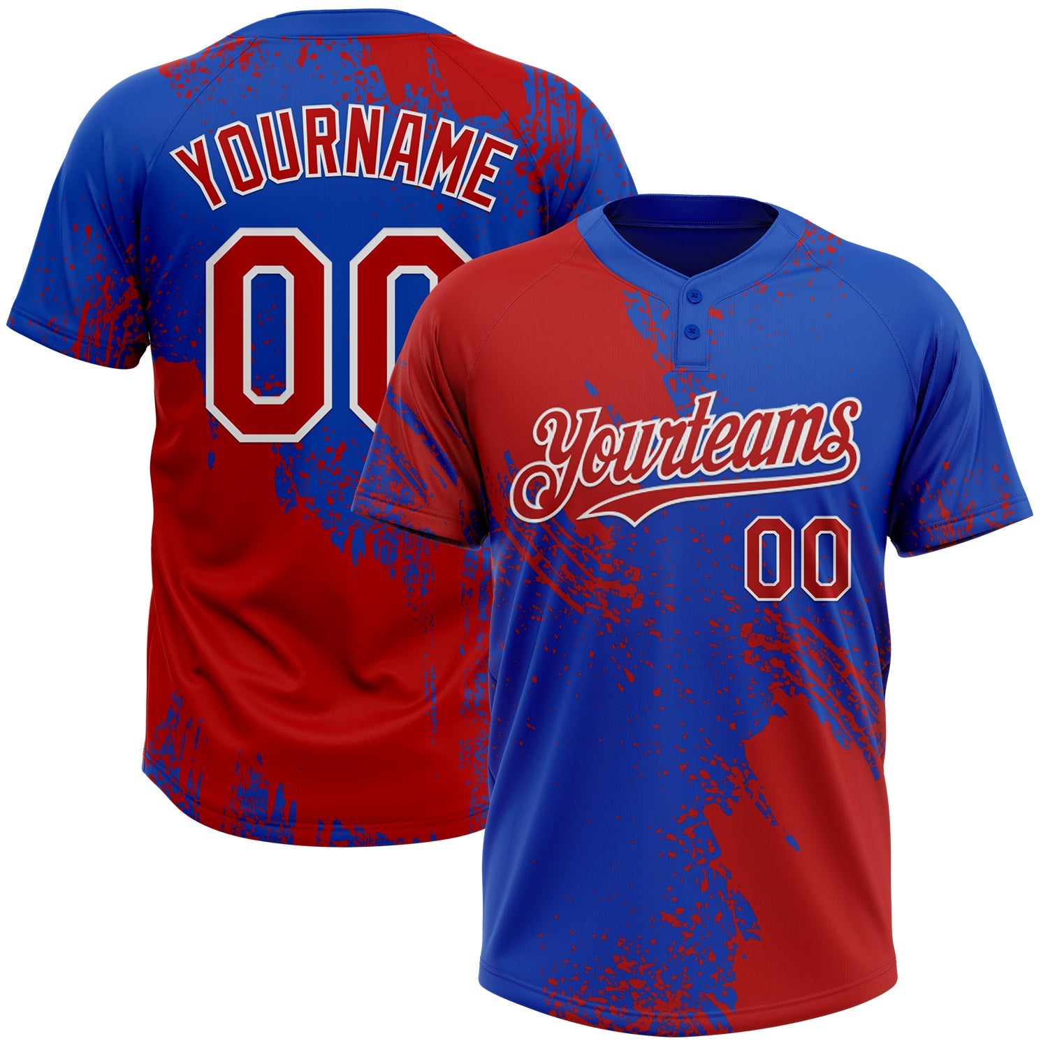 Custom Red Thunder Blue-White 3D Pattern Abstract Brush Stroke Two-Button Unisex Softball Jersey - Main View