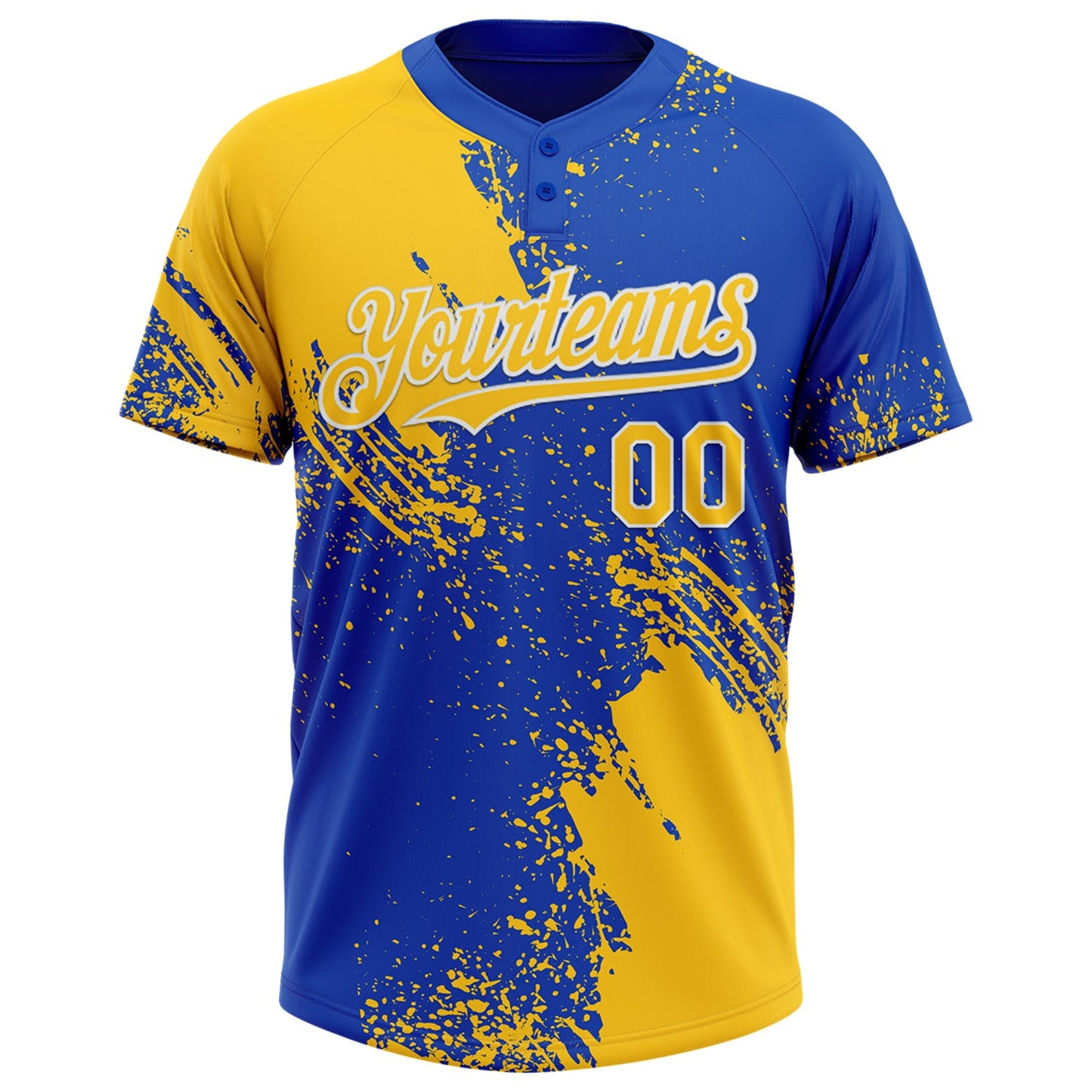 Custom Yellow Thunder Blue-White 3D Pattern Abstract Brush Stroke Two-Button Unisex Softball Jersey view 2