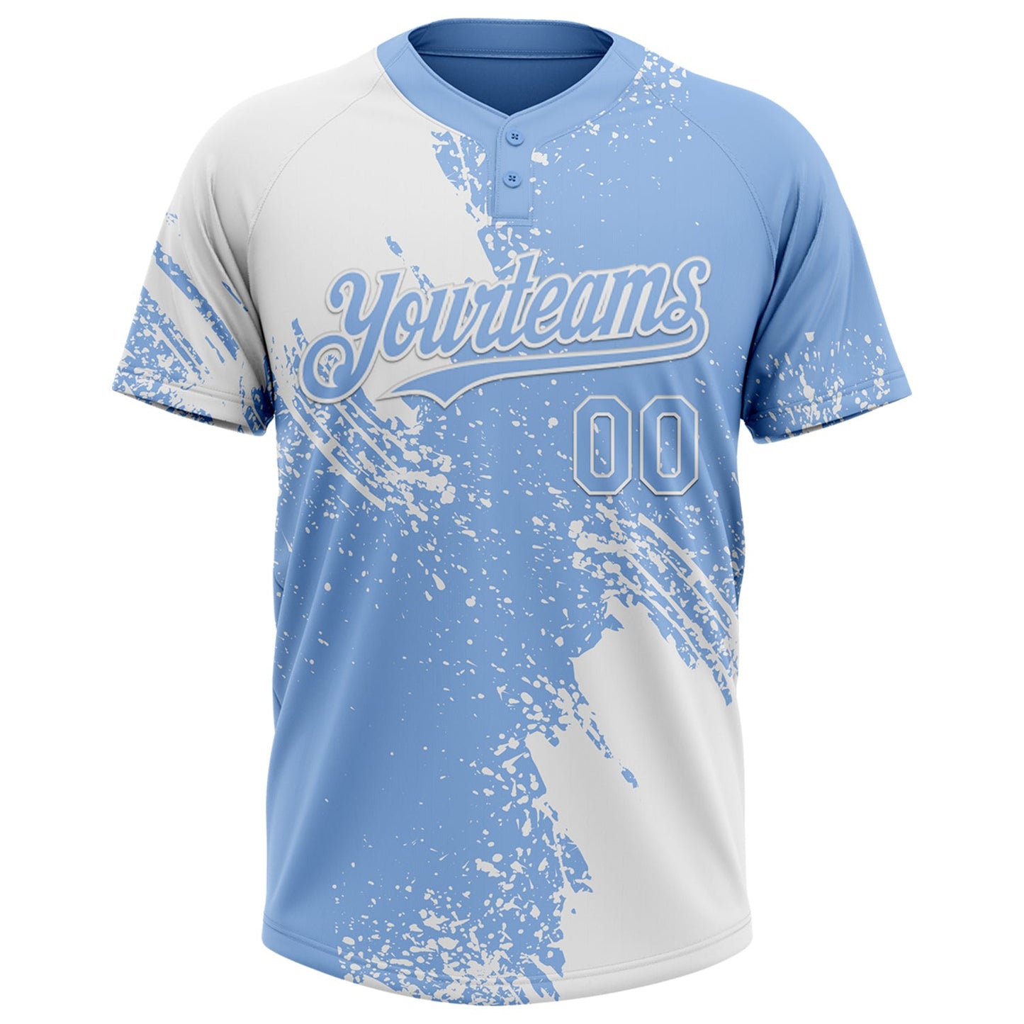 Custom White Light Blue 3D Pattern Abstract Brush Stroke Two-Button Unisex Softball Jersey view 2