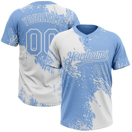 Custom White Light Blue 3D Pattern Abstract Brush Stroke Two-Button Unisex Softball Jersey - Main View