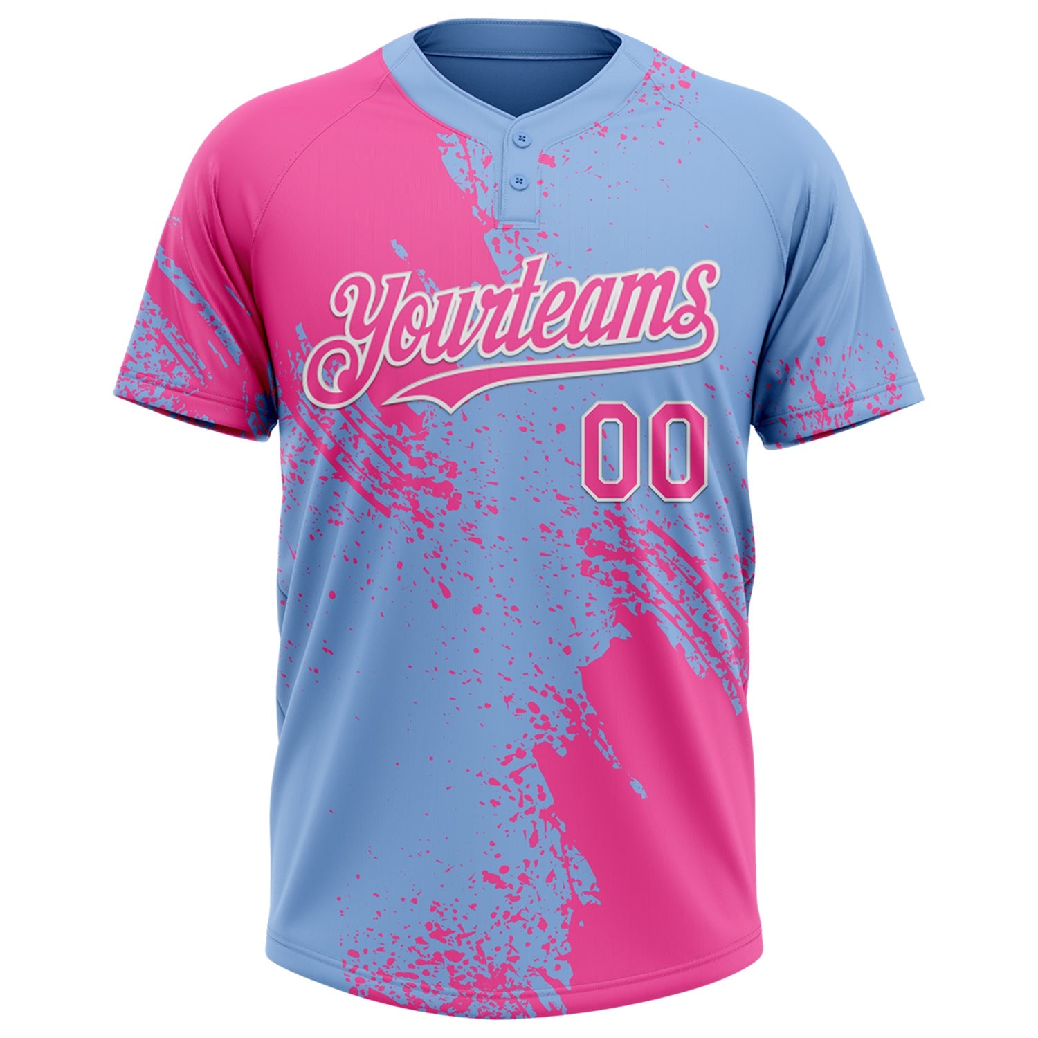 Custom Pink Light Blue-White 3D Pattern Abstract Brush Stroke Two-Button Unisex Softball Jersey view 2