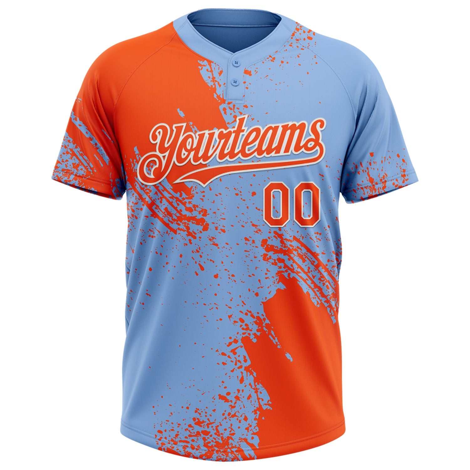 Custom Orange Light Blue-White 3D Pattern Abstract Brush Stroke Two-Button Unisex Softball Jersey view 2