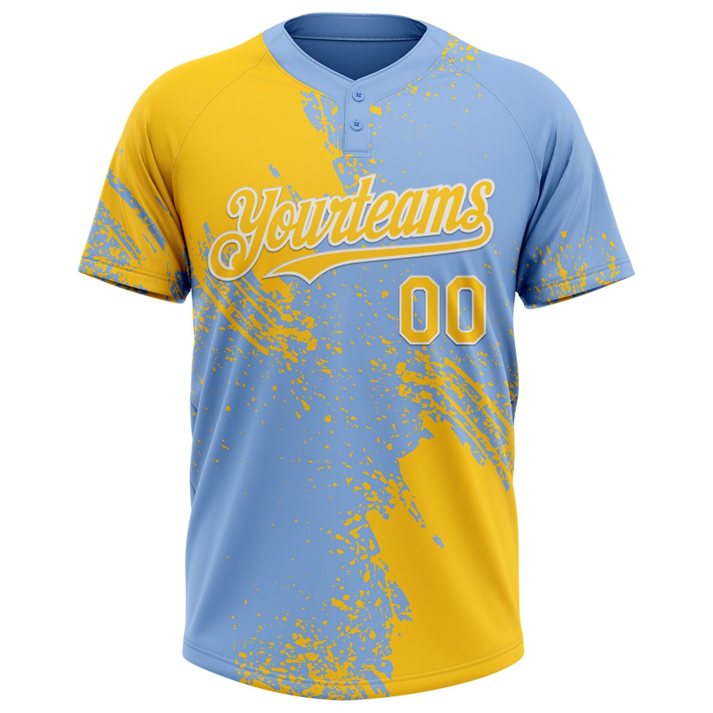 Custom Yellow Light Blue-White 3D Pattern Abstract Brush Stroke Two-Button Unisex Softball Jersey view 2