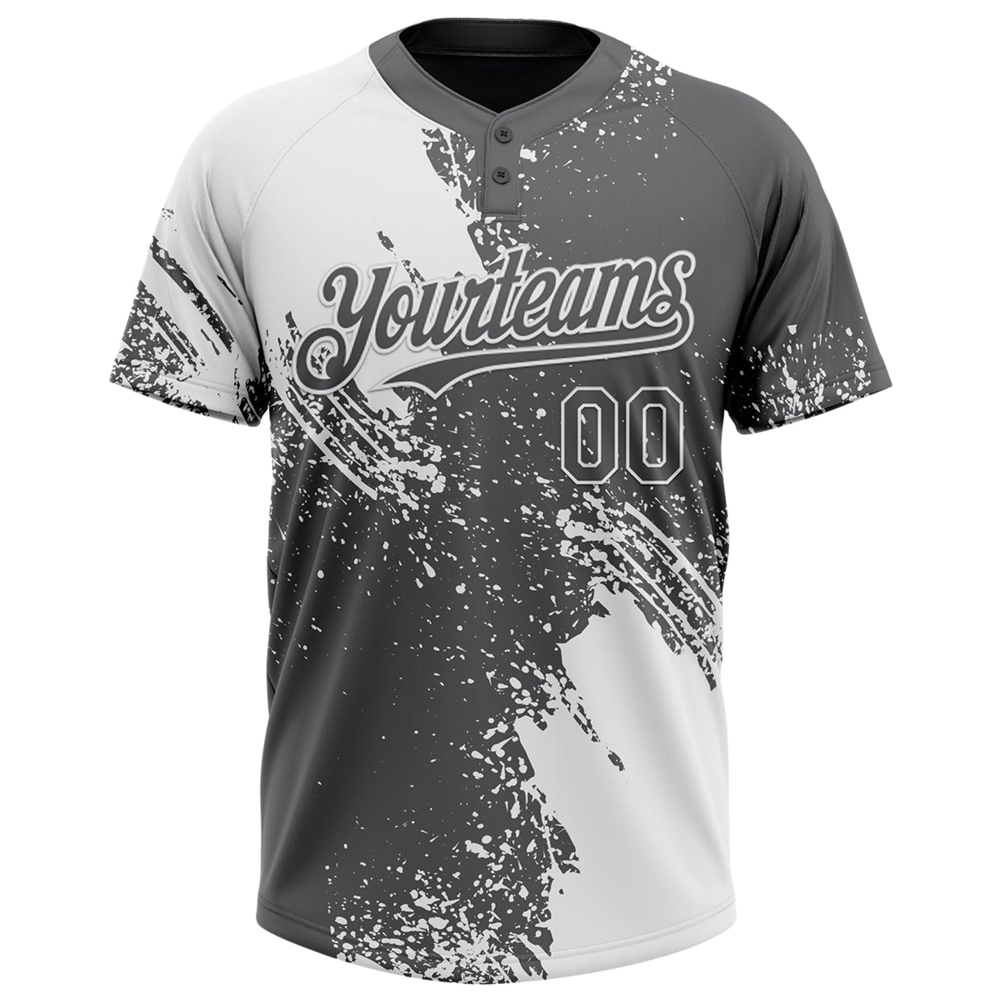 Custom White Steel Gray 3D Pattern Abstract Brush Stroke Two-Button Unisex Softball Jersey view 2