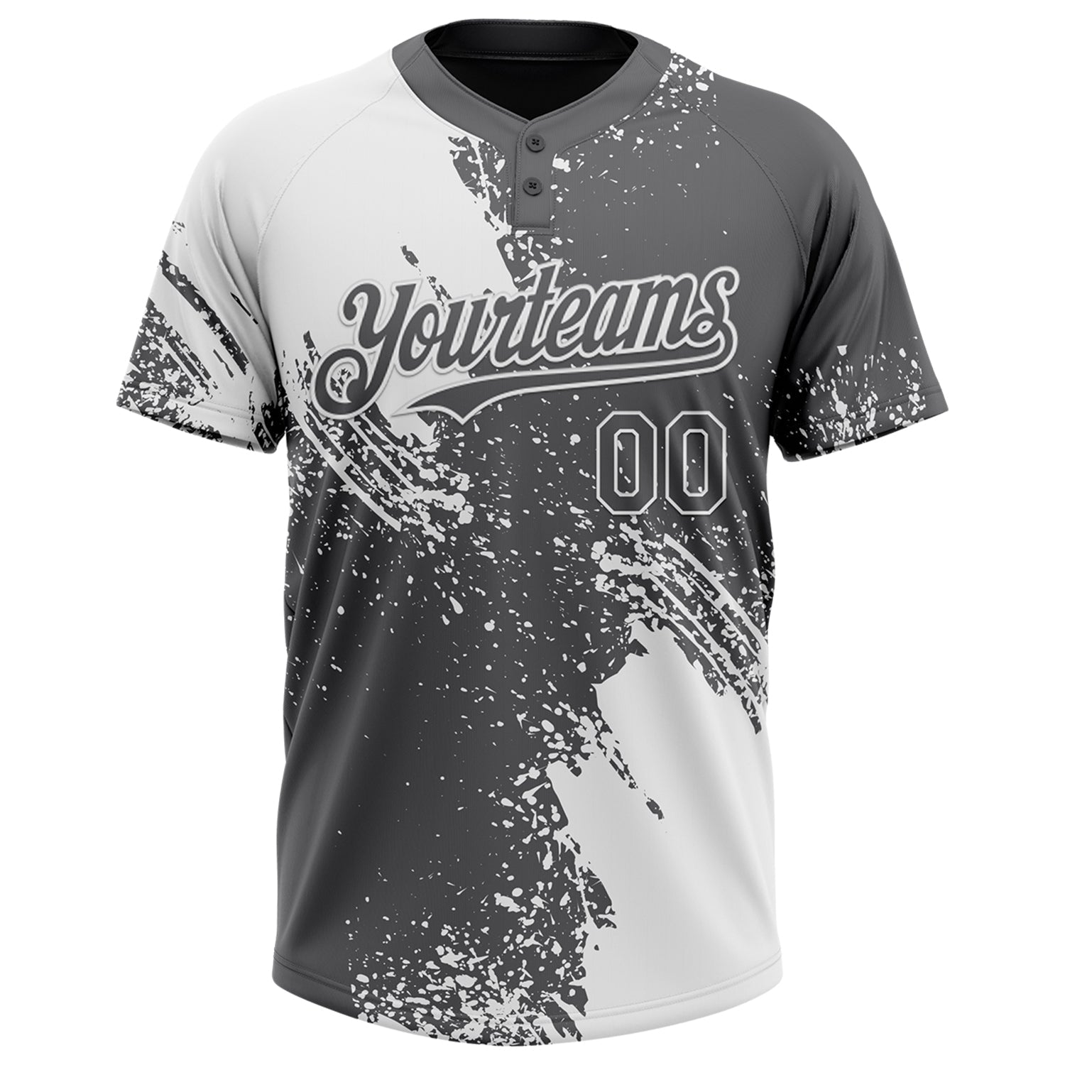 Custom White Steel Gray 3D Pattern Abstract Brush Stroke Two-Button Unisex Softball Jersey view 2