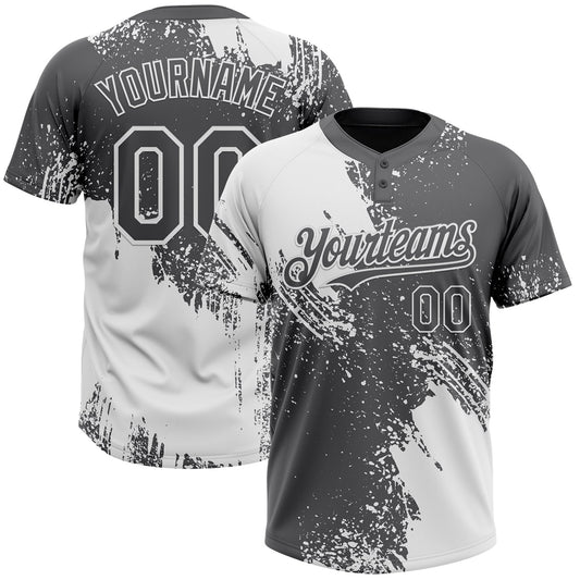 Custom White Steel Gray 3D Pattern Abstract Brush Stroke Two-Button Unisex Softball Jersey - Main View