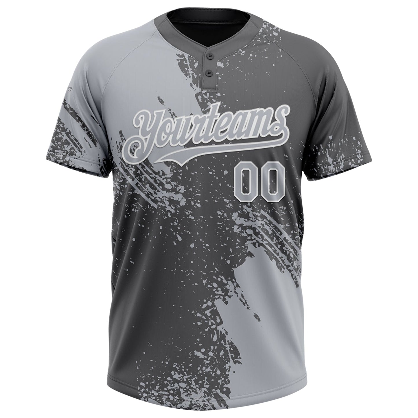 Custom Gray Steel Gray-White 3D Pattern Abstract Brush Stroke Two-Button Unisex Softball Jersey view 2