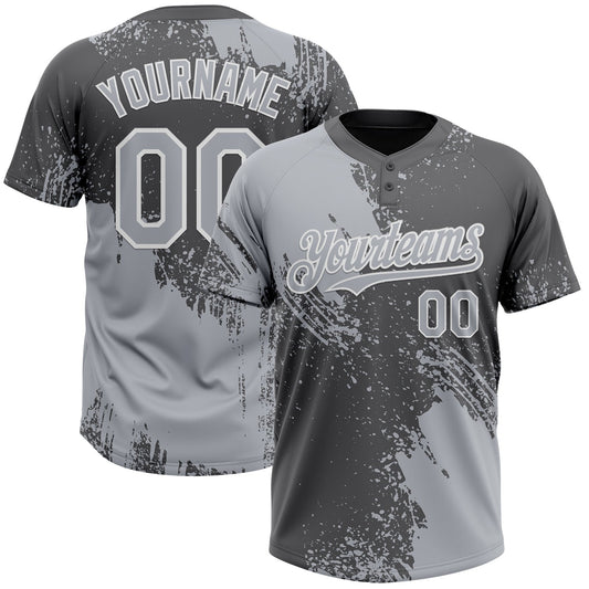 Custom Gray Steel Gray-White 3D Pattern Abstract Brush Stroke Two-Button Unisex Softball Jersey - Main View