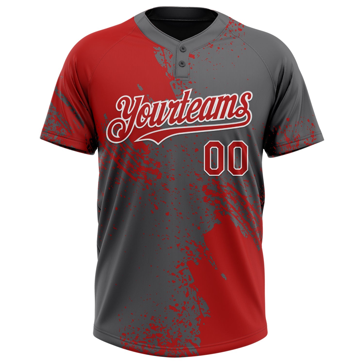 Custom Red Steel Gray-White 3D Pattern Abstract Brush Stroke Two-Button Unisex Softball Jersey view 2