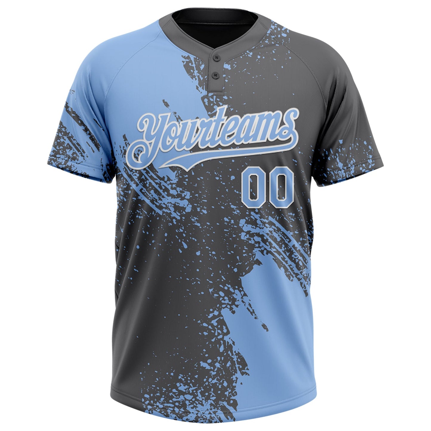 Custom Light Blue Steel Gray-White 3D Pattern Abstract Brush Stroke Two-Button Unisex Softball Jersey view 2