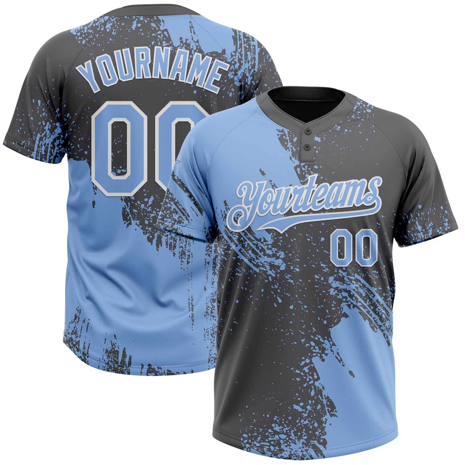 Custom Light Blue Steel Gray-White 3D Pattern Abstract Brush Stroke Two-Button Unisex Softball Jersey - Main View
