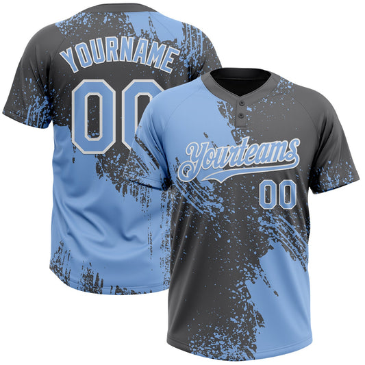 Custom Light Blue Steel Gray-White 3D Pattern Abstract Brush Stroke Two-Button Unisex Softball Jersey - Main View