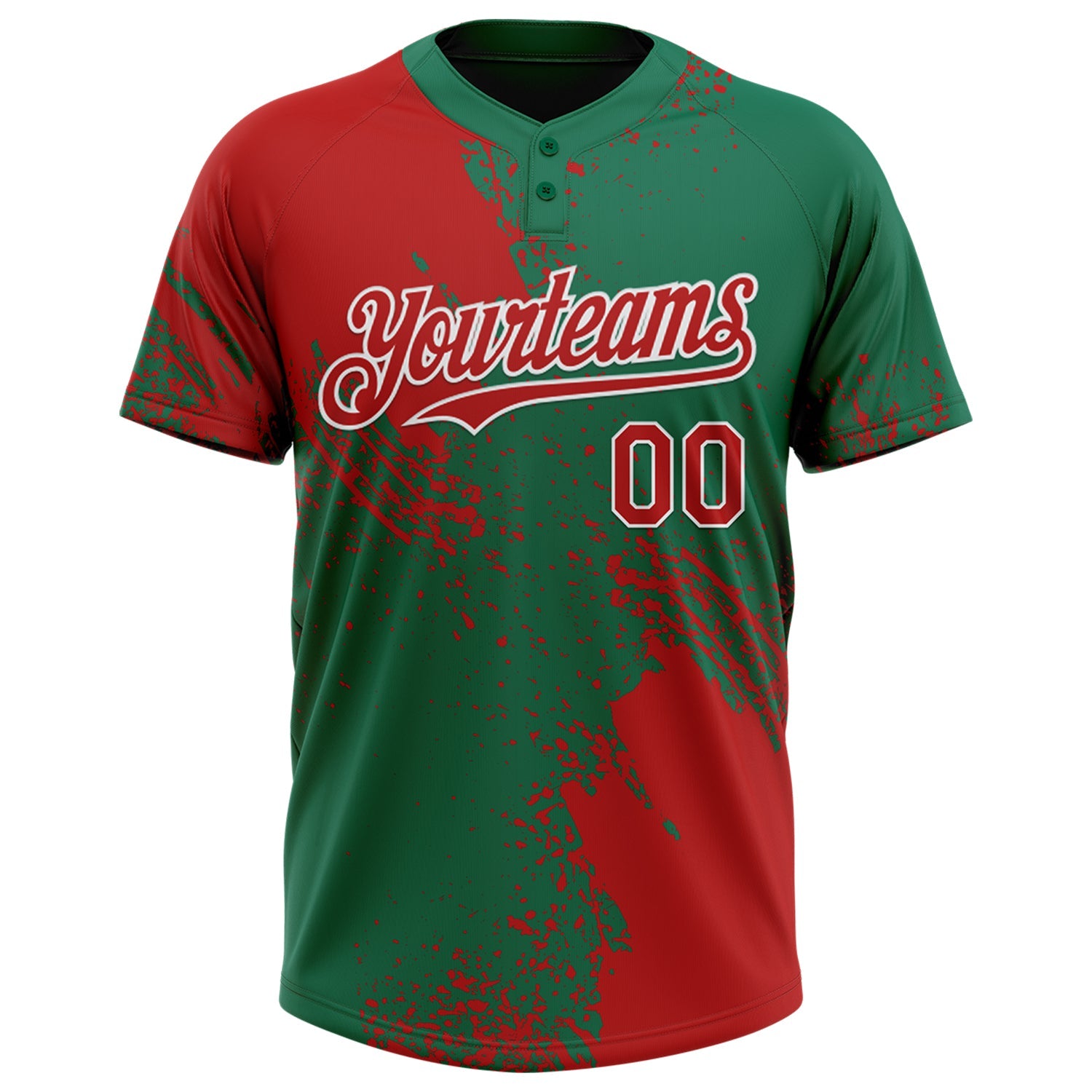 Custom Red Kelly Green-White 3D Pattern Abstract Brush Stroke Two-Button Unisex Softball Jersey view 2
