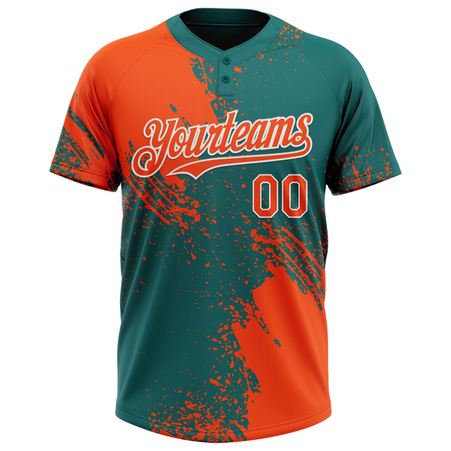 Custom Orange Teal-White 3D Pattern Abstract Brush Stroke Two-Button Unisex Softball Jersey view 2
