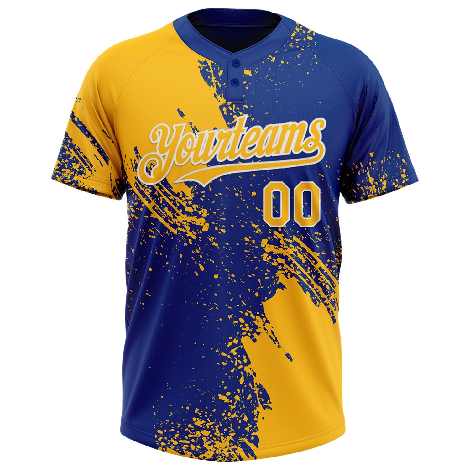 Custom Gold Royal-White 3D Pattern Abstract Brush Stroke Two-Button Unisex Softball Jersey view 2