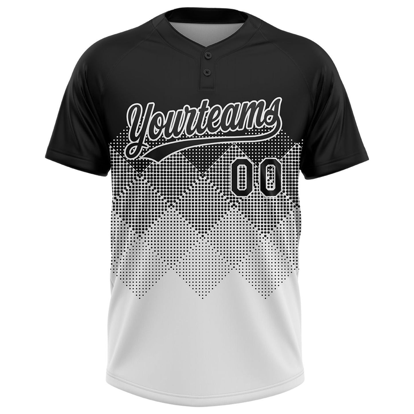 Custom Black White 3D Gradient Square Shape Two-Button Unisex Softball Jersey view 2