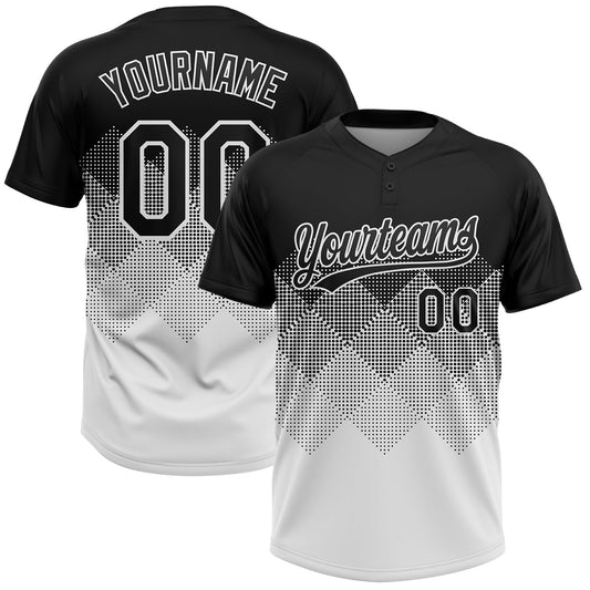 Custom Black White 3D Gradient Square Shape Two-Button Unisex Softball Jersey - Main View