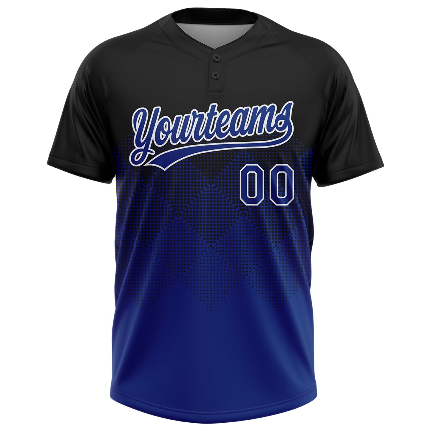 Custom Black Royal-White 3D Gradient Square Shape Two-Button Unisex Softball Jersey view 2