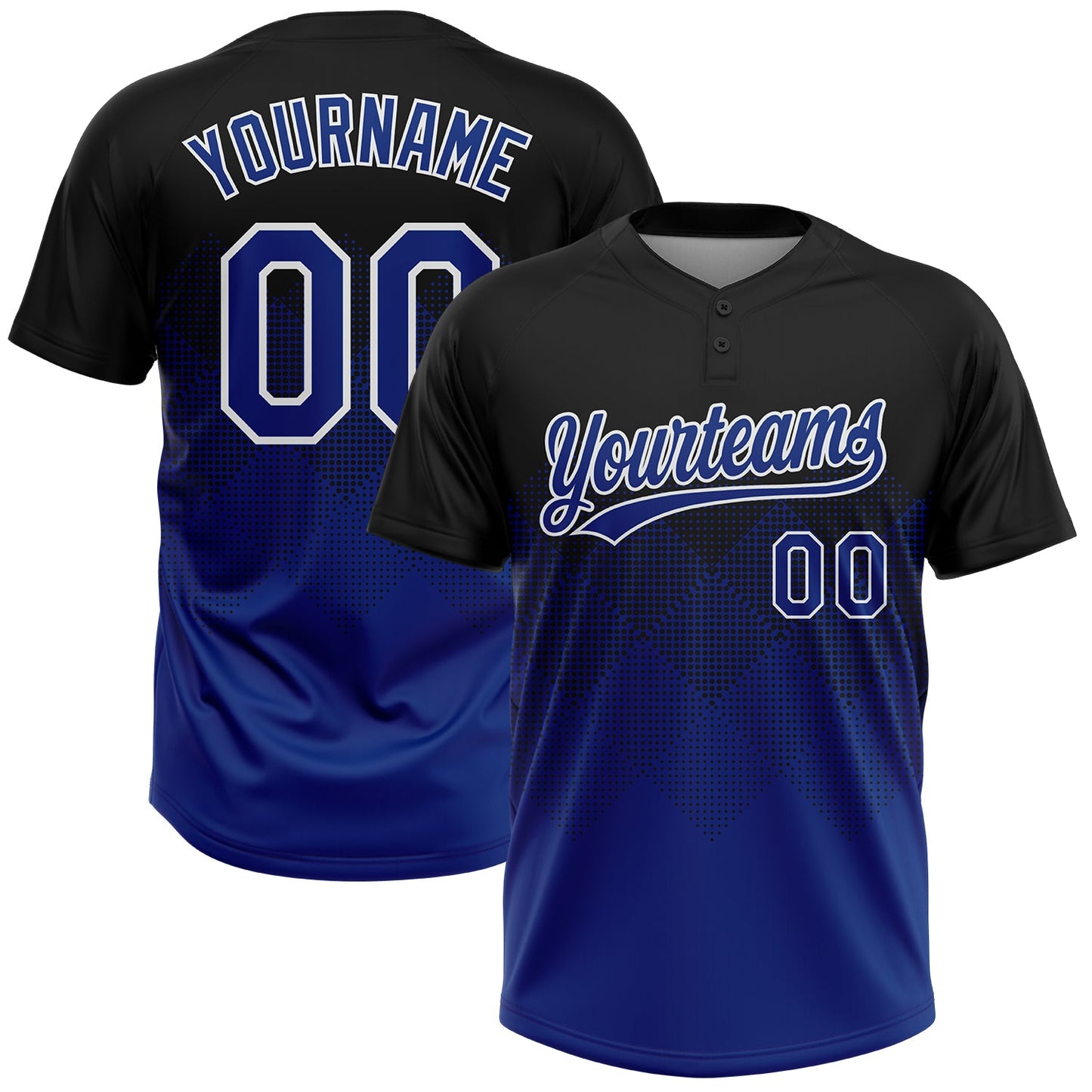 Custom Black Royal-White 3D Gradient Square Shape Two-Button Unisex Softball Jersey - Main View