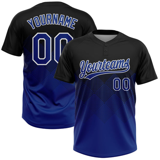 Custom Black Royal-White 3D Gradient Square Shape Two-Button Unisex Softball Jersey - Main View