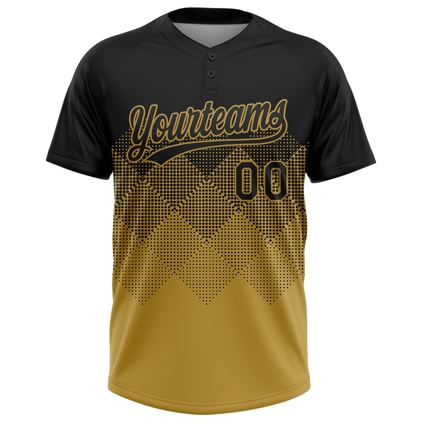 Custom Black Old Gold 3D Gradient Square Shape Two-Button Unisex Softball Jersey view 2