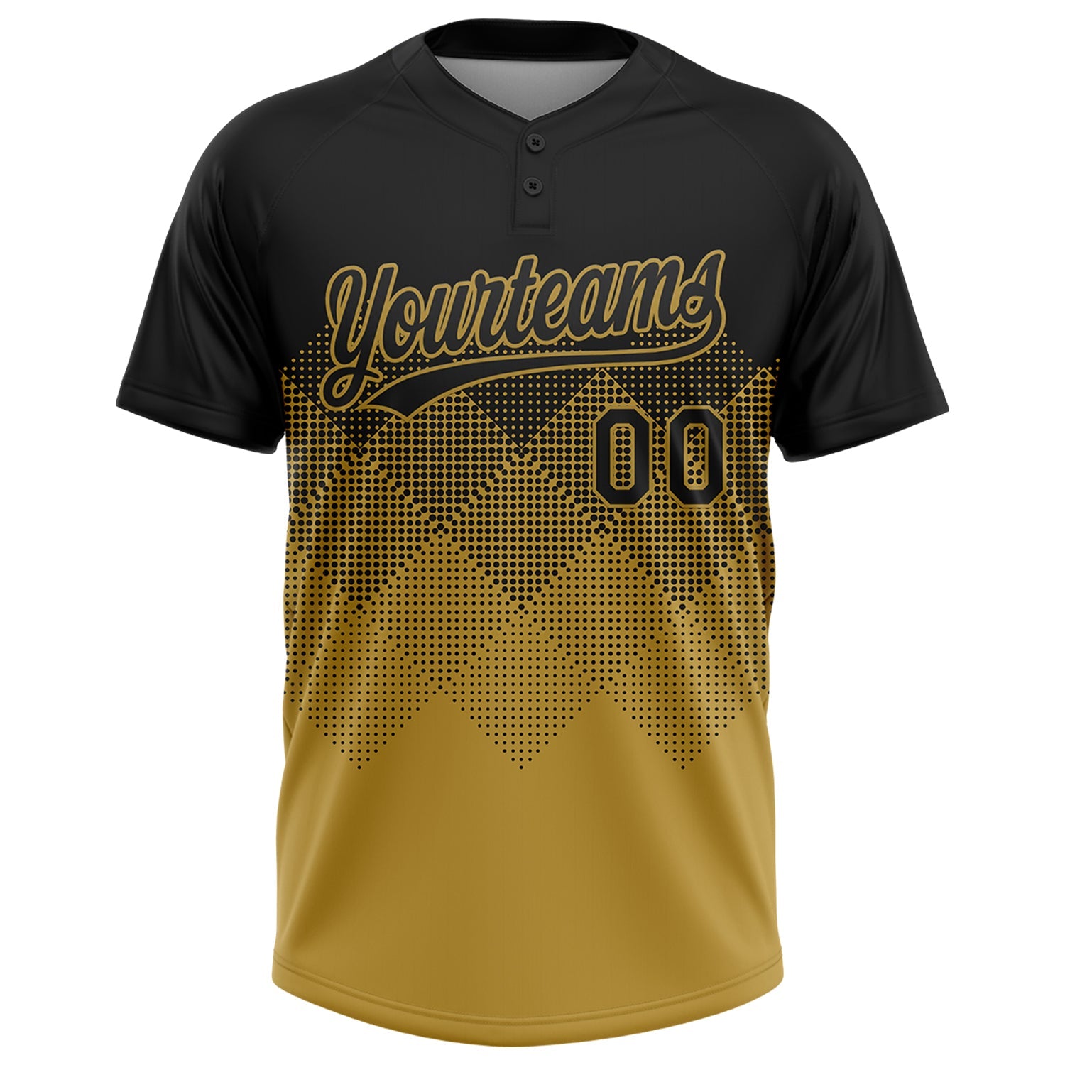 Custom Black Old Gold 3D Gradient Square Shape Two-Button Unisex Softball Jersey view 2
