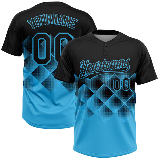 Custom Black Sky Blue 3D Gradient Square Shape Two-Button Unisex Softball Jersey - Main View