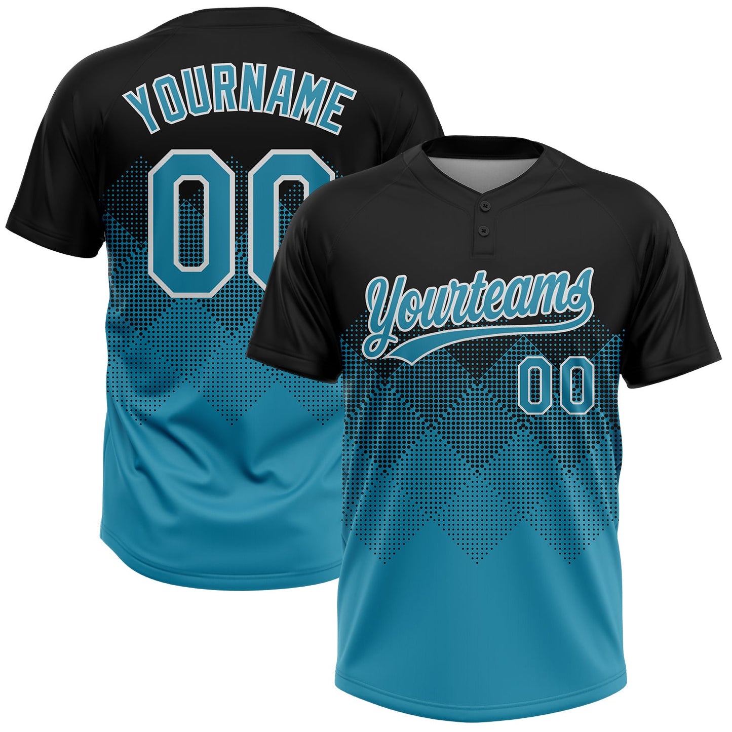 Custom Black Panther Blue-White 3D Gradient Square Shape Two-Button Unisex Softball Jersey - Main View