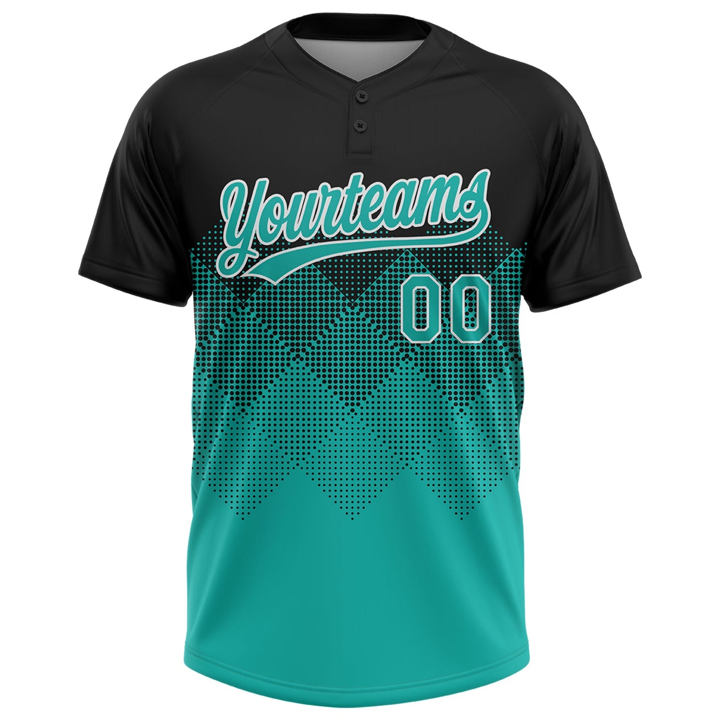 Custom Black Aqua-White 3D Gradient Square Shape Two-Button Unisex Softball Jersey view 2