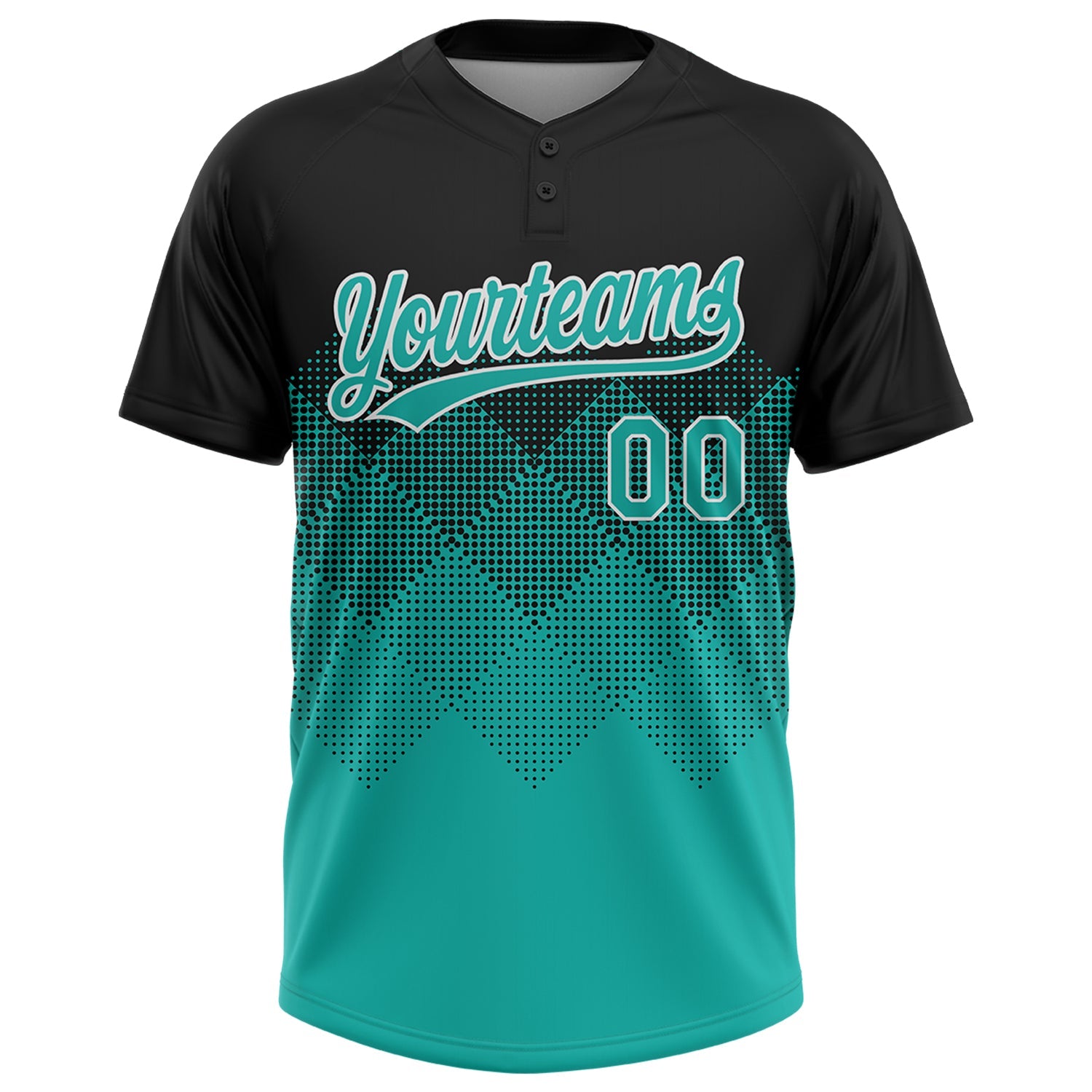 Custom Black Aqua-White 3D Gradient Square Shape Two-Button Unisex Softball Jersey view 2