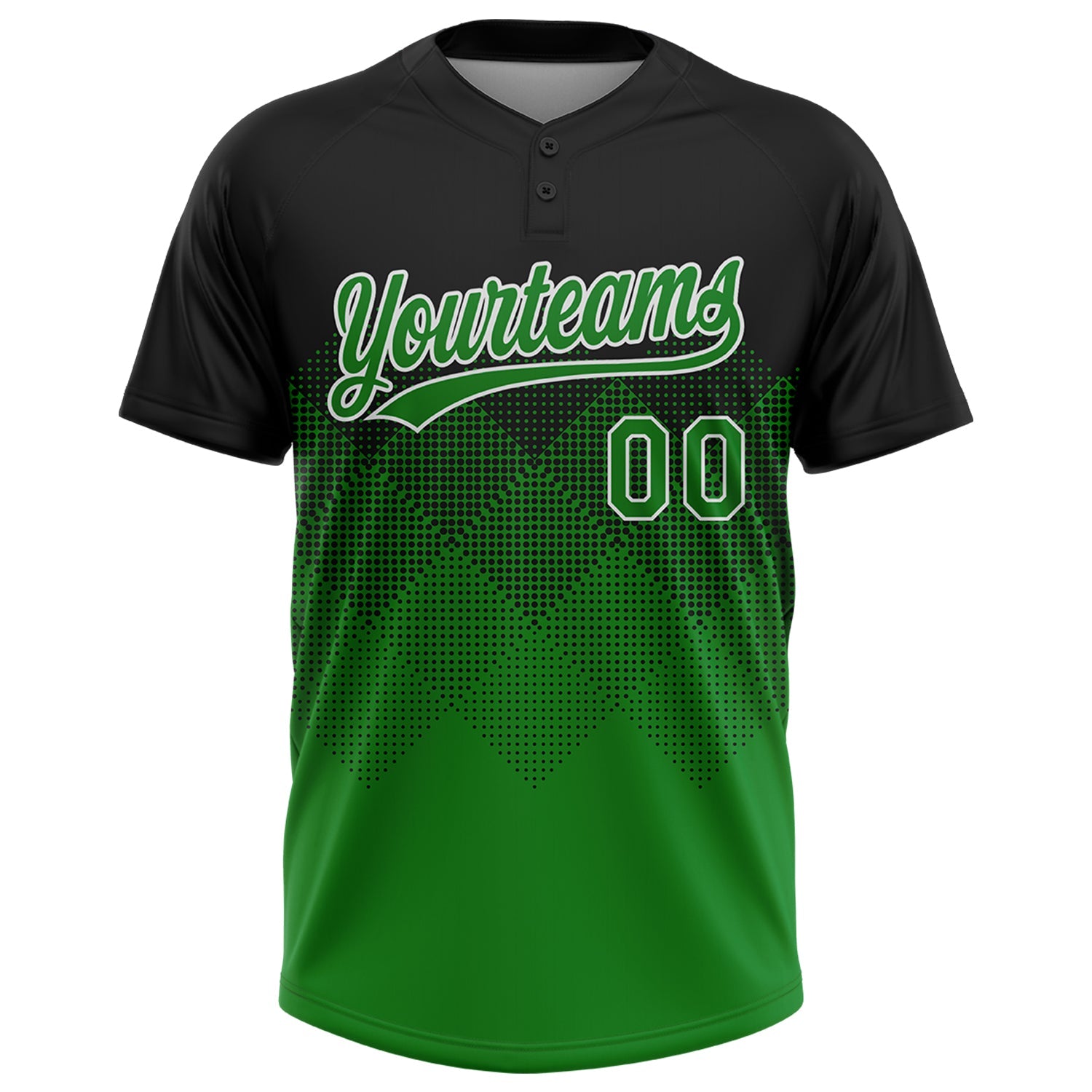 Custom Black Grass Green-White 3D Gradient Square Shape Two-Button Unisex Softball Jersey view 2
