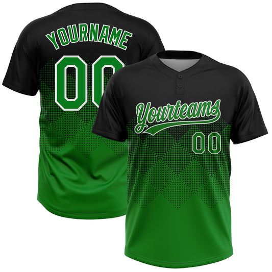 Custom Black Grass Green-White 3D Gradient Square Shape Two-Button Unisex Softball Jersey - Main View