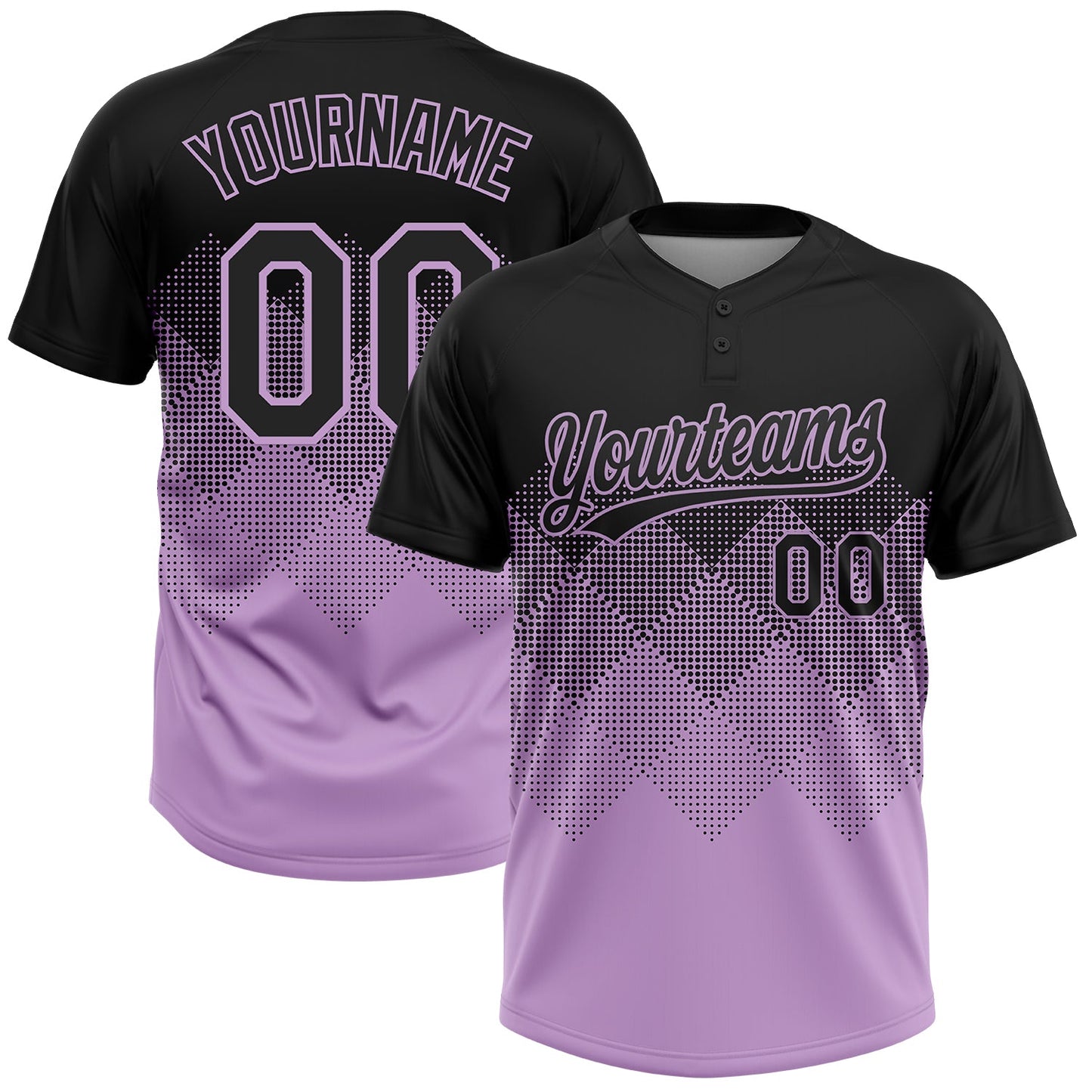 Custom Black Light Purple 3D Gradient Square Shape Two-Button Unisex Softball Jersey - Main View