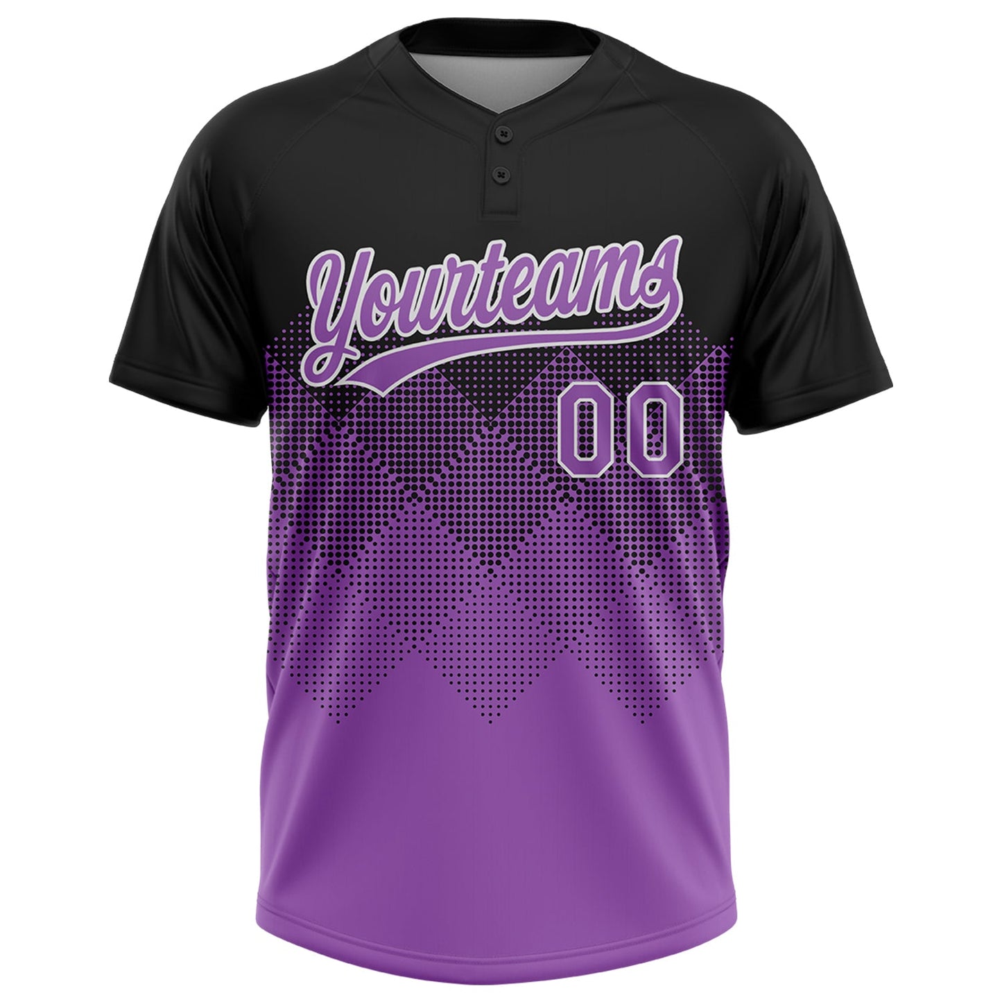 Custom Black Medium Purple-White 3D Gradient Square Shape Two-Button Unisex Softball Jersey view 2