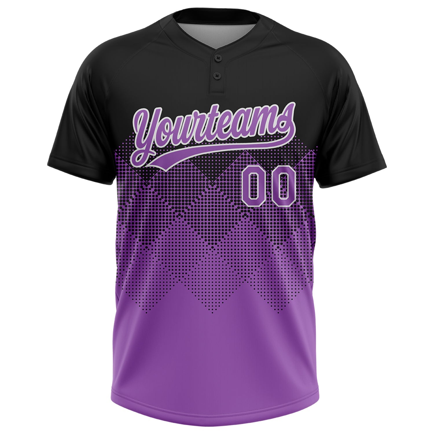 Custom Black Medium Purple-White 3D Gradient Square Shape Two-Button Unisex Softball Jersey view 2