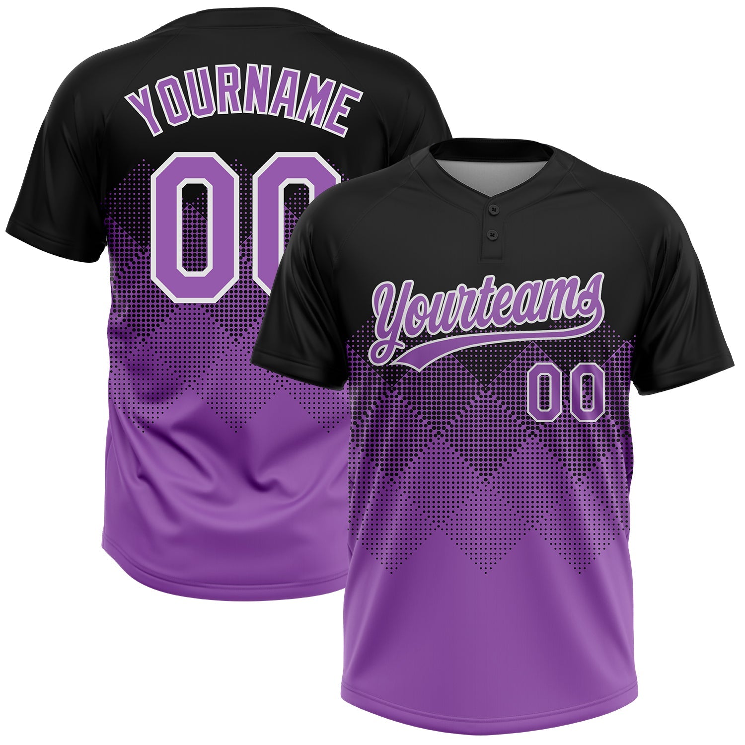 Custom Black Medium Purple-White 3D Gradient Square Shape Two-Button Unisex Softball Jersey - Main View