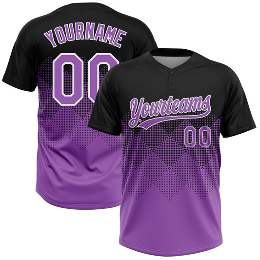 Custom Black Medium Purple-White 3D Gradient Square Shape Two-Button Unisex Softball Jersey - Main View
