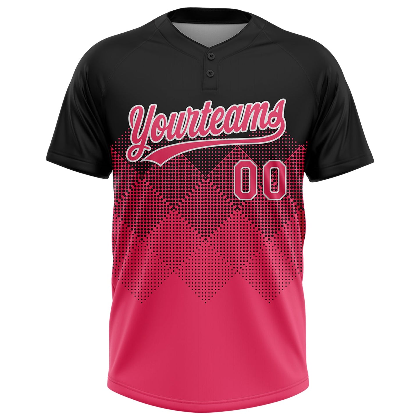 Custom Black Neon Pink-White 3D Gradient Square Shape Two-Button Unisex Softball Jersey view 2