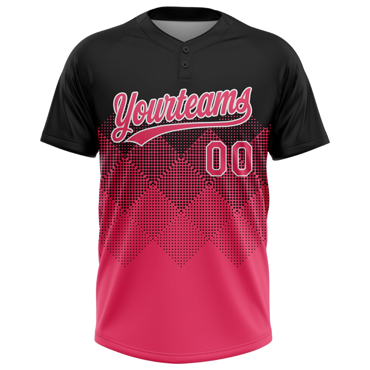 Custom Black Neon Pink-White 3D Gradient Square Shape Two-Button Unisex Softball Jersey view 2