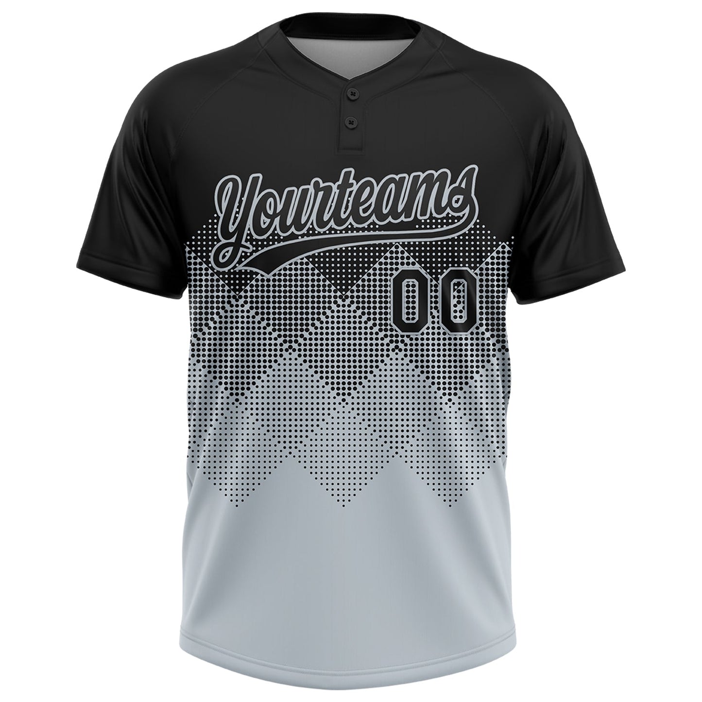 Custom Black Silver 3D Gradient Square Shape Two-Button Unisex Softball Jersey view 2