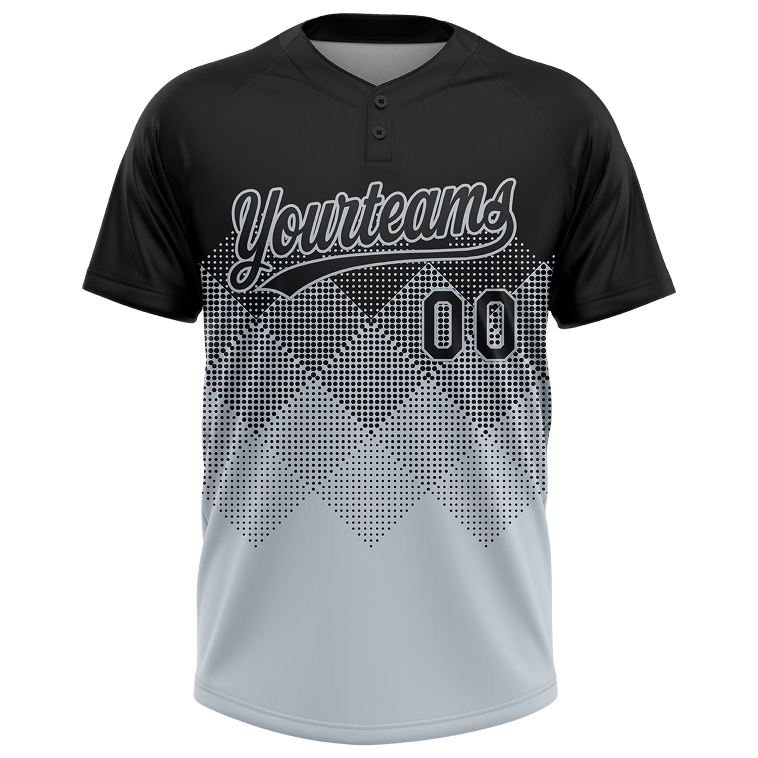 Custom Black Silver 3D Gradient Square Shape Two-Button Unisex Softball Jersey view 2