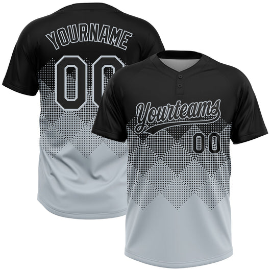 Custom Black Silver 3D Gradient Square Shape Two-Button Unisex Softball Jersey - Main View