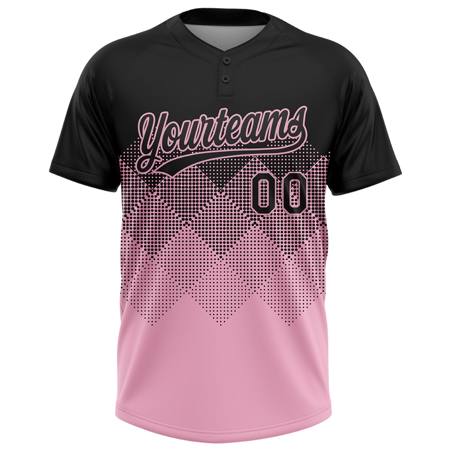 Custom Black Light Pink 3D Gradient Square Shape Two-Button Unisex Softball Jersey view 2