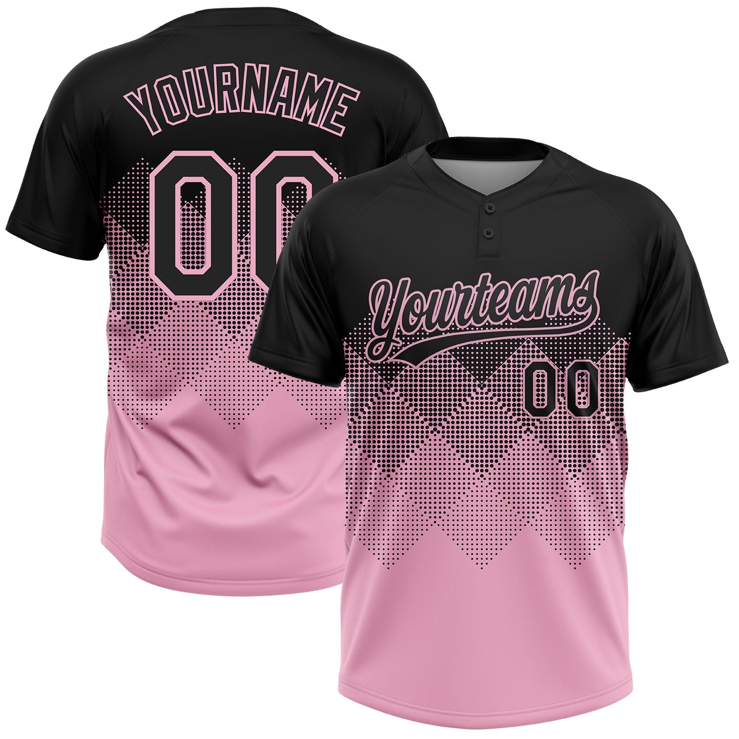 Custom Black Light Pink 3D Gradient Square Shape Two-Button Unisex Softball Jersey - Main View