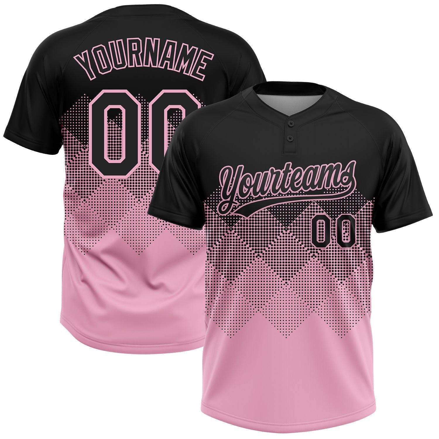 Custom Black Light Pink 3D Gradient Square Shape Two-Button Unisex Softball Jersey - Main View